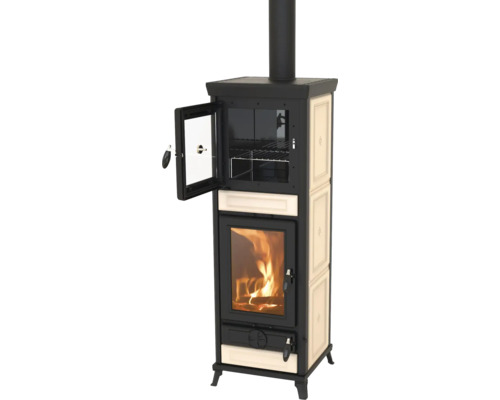 Poêle Thermorossi Anna Evo beige fonte céramique beige 13,8 kW avec compartiment de maintien au chaud