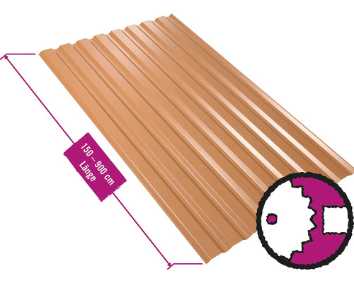 Panneau trapézoïdal pour mur PRECIT W20LA brun cuivré RAL 8004 largeur fixe 1135 mm x épaisseur 0,5 mm (au mètre de 150 à 900 cm max.)