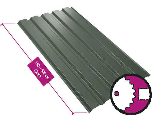 Panneau trapézoïdal pour mur PRECIT W35LA vert oxyde chromique RAL 6020 largeur fixe 1070 mm x épaisseur 0,63 mm (au mètre de 150 à 900 cm max.)