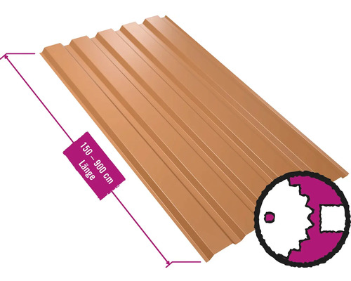 Panneau trapézoïdal pour mur PRECIT W35LA brun cuivré RAL 8004 largeur fixe 1070 mm x épaisseur 0,75 mm (au mètre de 150 à 900 cm max.)