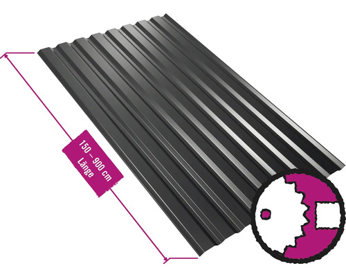 Panneau trapézoïdal pour mur PRECIT W20LA gris anthracite RAL 9005 largeur fixe 1135 mm x épaisseur 0,5 mm (au mètre de 150 à 900 cm max.)