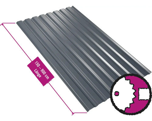 Panneau trapézoïdal pour mur PRECIT W35LA noir foncé RAL 9005 largeur fixe 1135 mm x épaisseur 0,5 mm (au mètre de 150 à 900 cm max.)