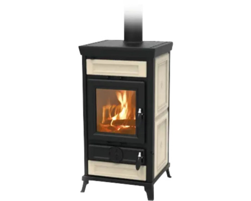 Poêle Thermorossi Ilaria Evo fonte céramique beige 10,8 kW avec compartiment de maintien au chaud