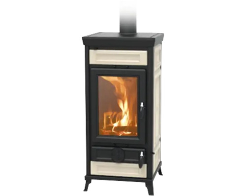 Poêle Thermorossi Vittoria Evo fonte céramique beige 13,2 kW avec compartiment de maintien au chaud