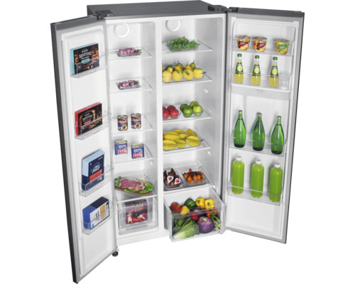 Réfrigérateur américain ouvert avec des aliments