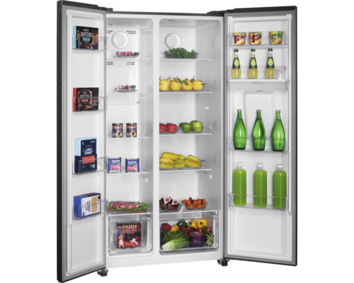 Réfrigérateur combiné américain ouvert rempli de nourriture