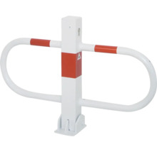 Barrière anticollision pour place de parking réversible avec serrure à cylindre profilé et fixation à l'aide de chevilles blanc-rouge h = 500 mm l = 800 mm