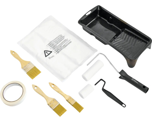 Ensemble de pinceaux avec rouleau à peinture, bac à peinture et ruban de masquage