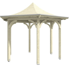 Holzpavillon mit quadratischem Grundriss und Spitzdach