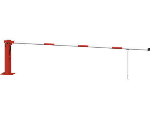 Handschranke mit Gasdruckfeder & Pendelstütze mit Profilzylinderschloß weiß-rot lichte Weite 5000 mm Gesamtbreite = 5180 mm Handschranke mit Gasdruckfeder & Pendelstütze mit Profilzylinderschloß weiß-rot lichte Weite 5000 mm Gesamtbreite = 5180 mm