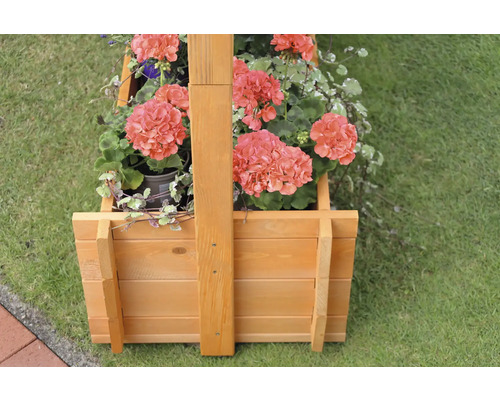 Jardinière avec treillis pour plantes promadino bois 140 x 65 x 140 cm brun Jardinière en bois avec géraniums sur pelouse