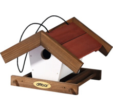 Vogelhaus aus Holz mit Aufhängung und Futterstelle