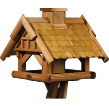 Mangeoire à oiseaux en bois avec toit en bardeaux et poste d''alimentation