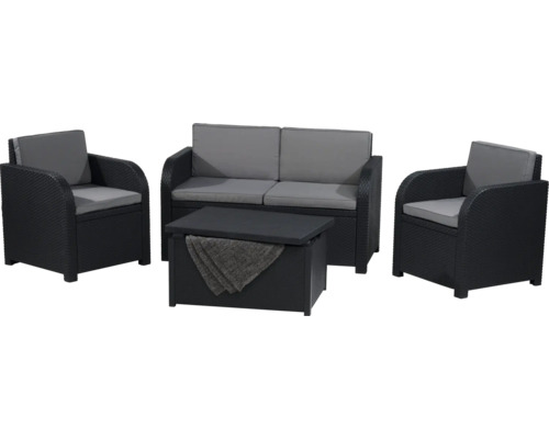 Ensemble de mobilier de jardin composé d''un canapé, de fauteuils et d''une table avec espace de rangement