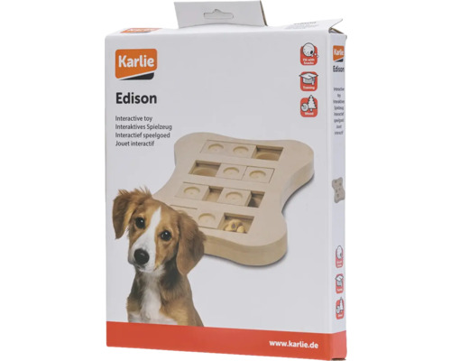 Jouet pour chien Karlie bois Brain Train Edison 25 x 20 x 2,5 cm jouet d'intelligence, jouet avec friandises, occupation, jouet interactif