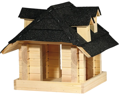 Nichoir dobar mangeoire Sort en bois massif, 37x37x33,5 cm Nichoir en bois avec toit bitumé