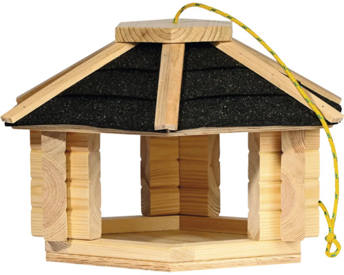 Vogelhaus dobar Vogelfutterhaus Nero aus Holz zum Aufhängen, 40x34,5x23,5 cm Vogelhaus aus Holz mit Seilaufhängung