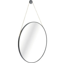 Miroir rond suspendu à un support mural