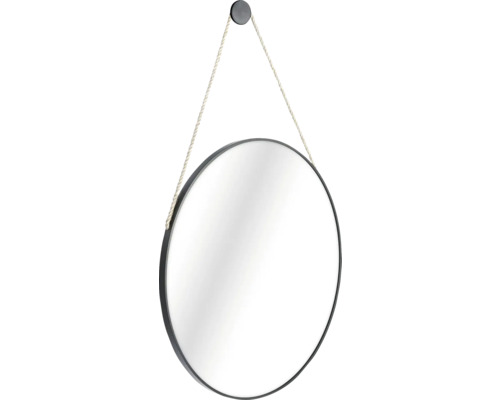 Miroir rond suspendu à un support mural