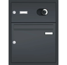 Auvent Gutta BS Plus 200 RAL 7016 gris anthracite 200x90 cm avec boîte aux lettres, caméra intégrée, interphone, partie latérale droite évacuation de l'eau dans la partie latérale