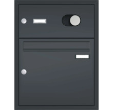 Auvent Gutta BS Plus 200 RAL 7016 gris anthracite 200x90 cm avec boîte aux lettres, sonnette, interphone, partie latérale gauche évacuation de l'eau dans la partie latérale