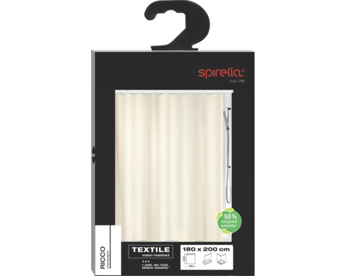 Spirella Duschvorhang Ricco, 180 mal 200 Zentimeter, aus 50 Prozent recyceltem Polyester, wasserabweisend
