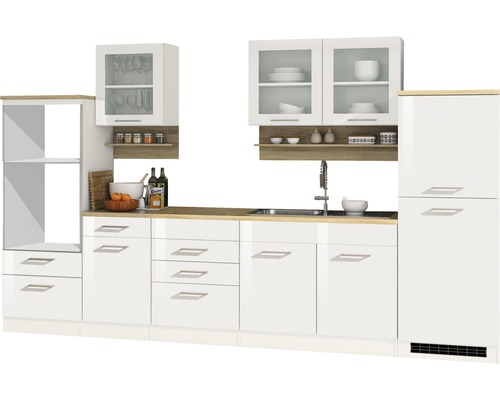 Held Möbel Küchenzeile Mailand 330 cm weiß hochglanz zerlegt