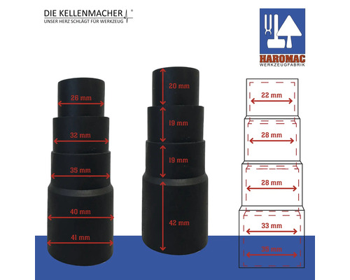 Adaptateur étagé avec différents diamètres pour l''aspiration d''outils