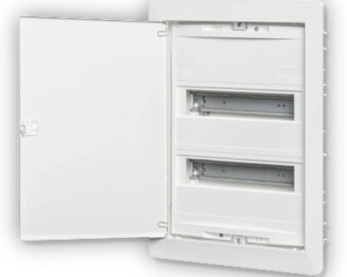 Petit boîtier de distribution Amigo A 24UP ABN pose en applique 2 rangées 24 TE IP30 blanc avec porte lxhxp 305/330x375/435x99/90 mm