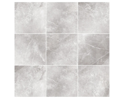 Neun graue Fliesen mit Marmoroptik.