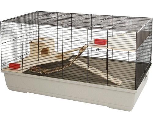 Cage à hamster Gabbia avec maison en bois et 2 gamelles 100 x 53 x 55 cm taupe