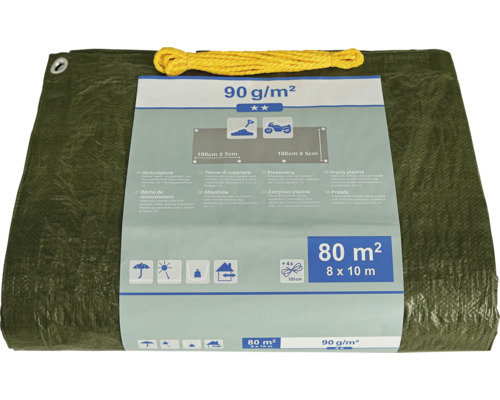 Abdeckplane 8 x 10 Meter, 90 Gramm pro Quadratmeter inklusive Spannseil