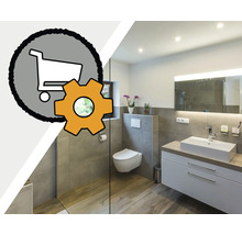 "Modernes Badezimmer mit Waschtisch, Spiegel und Toilette