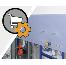 Symbol für Einkaufen und Installation vor einer Badezimmerinstallation