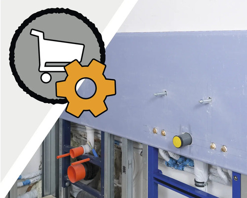Trockenbau Materialrechner für Sanitärinstallation verkleiden (Vorwandinstallation) Symbol für Einkaufen und Installation vor einer Badezimmerinstallation