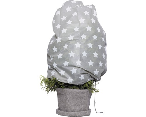 Housse intissée de protection hivernale Videx 'étoiles' ® H110xl110 gris/blanc Plante avec housse de protection hivernale à motif étoilé en pot