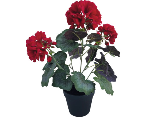 Fleur artificielle géranium en pot fibre synthétique métal plastique 40 cm rouge Géranium en pot avec des fleurs rouges