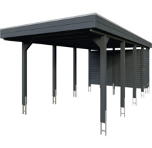 Carport simple SKAN HOLZ Friesland-hybride y compris espace de rangement aluminium, ancrage de poteau 314 x 708 cm anthracite