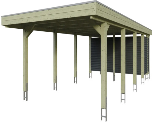 Carport en bois avec toit plat et poteaux de soutien
