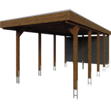 Carport simple SKAN HOLZ Friesland-hybride y compris espace de rangement aluminium, ancrage de poteau 314 x 708 cm noyer