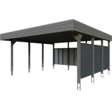 Carport en bois avec éléments latéraux de protection contre le vent