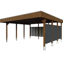 Doppelcarport SKAN HOLZ Friesland-Hybrid inkl. Rückwand/Seitenwand Aluminium, Pfostenanker 557 x 555 cm nussbaum