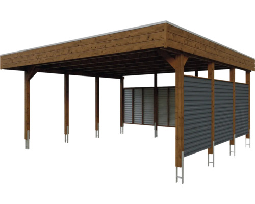 Carport aus Holz mit Rückwand aus Metall