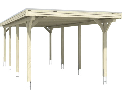 Carport en bois avec six poteaux