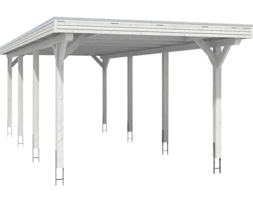 Carport en bois avec toit plat et poteaux