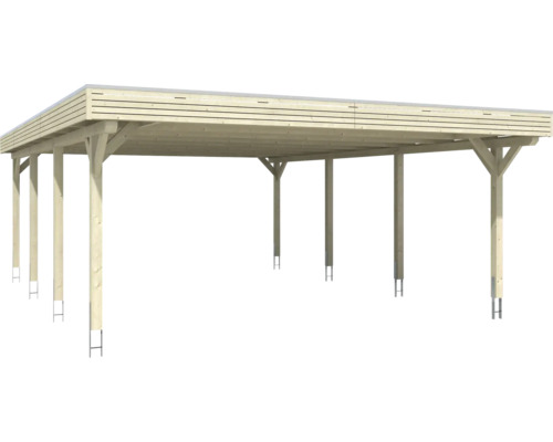 Carport en bois avec toit plat et poteaux de support