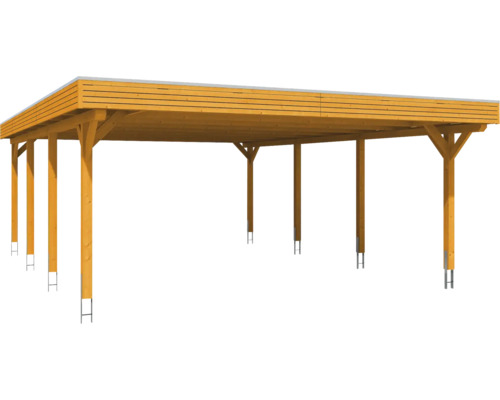 Carport en bois avec toit plat et piliers de soutien