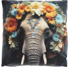Quadratisches Kissen mit Elefant und Blumenmotiv