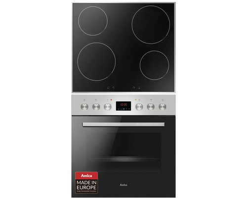 Ensemble cuisinière Amica avec plaque de cuisson vitrocéramique à induction avec fonction booster EHI 935 611 E volume utile 65 l