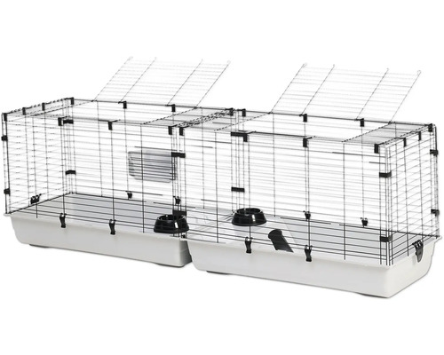 Kleintierstall mit Gitter und Futternäpfen